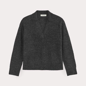 Everlane Women's Oversized Polo in Alpaca Sweater in Heathered Black, Size Small